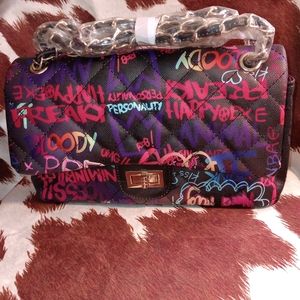 NWOT Vgan leather graffiti shoulder bag